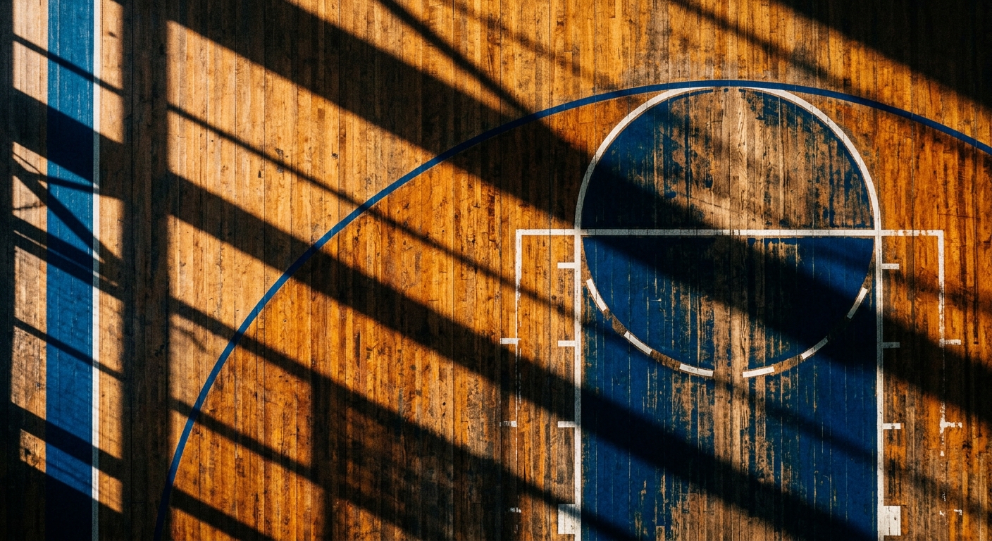 Basketball court with dramatic lighting