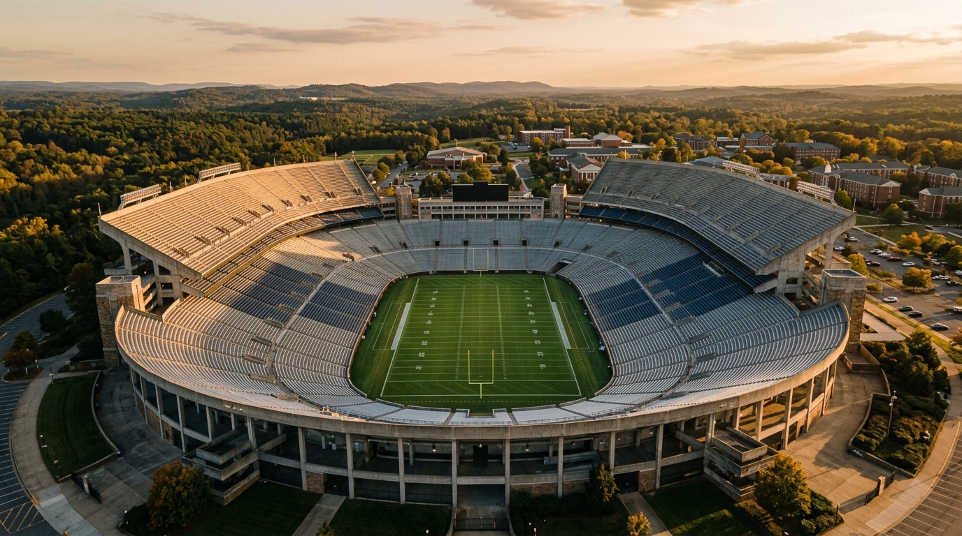 College football stadium at golden hour