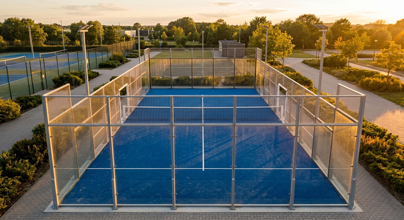 Padel court with players in action